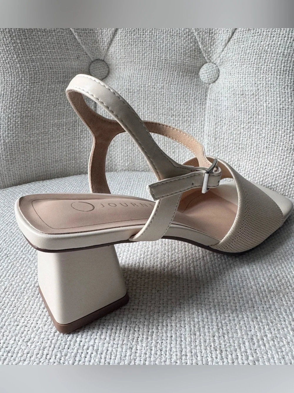 Journee Collection Evylinn Cream Open-Toe Slingback Block Heels, 8M